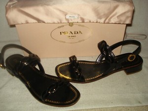 100% AUTHENTIC NEW WOMEN PRADA BLACK ROPE PATENT VERNICE 3 SANDALS EU 39/US 9