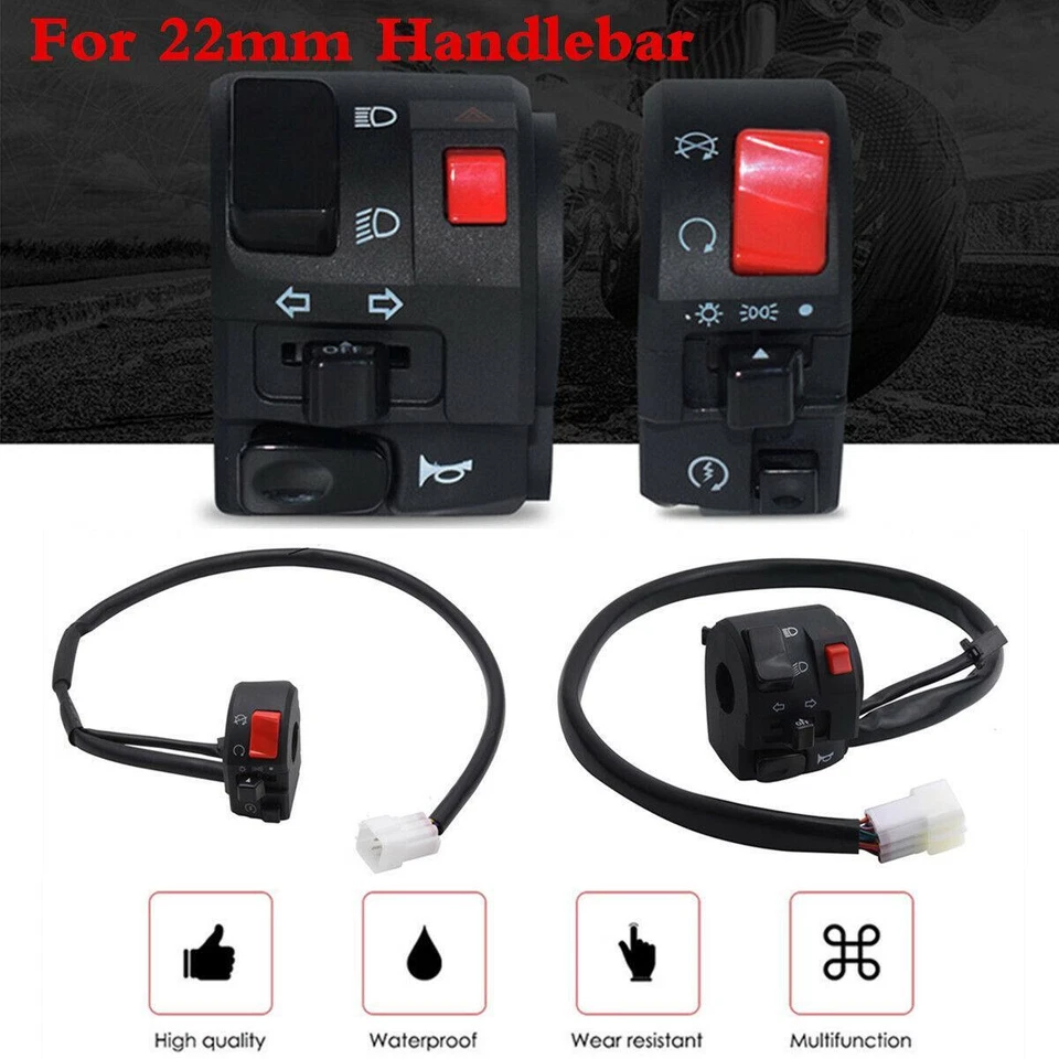 Motorcycle Handlebar Horn Turn Signal Light Kill On-Off Multi Control Switch Kit - Image 2 of 4