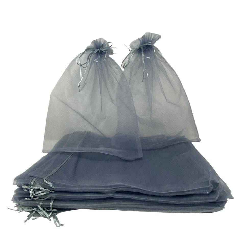 Paquete de 50 bolsas grandes de regalo de organza de 12x16 pulgadas gris plata bodas cumpleaños Foto 3 de 4