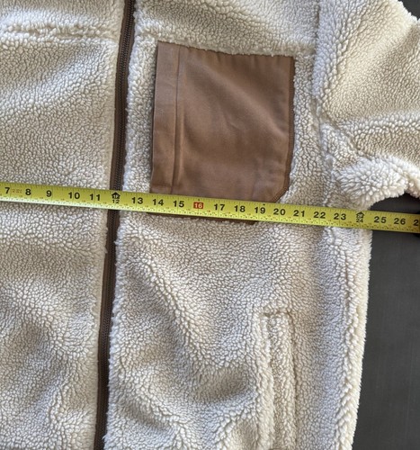 Duluth Trading Men Burly Sherpa Jacket Beige Faux Fur Hi-Pile Zip Up Pockets L - Picture 4 of 6