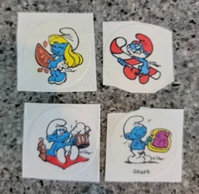Set of 4 Vintage 80s Stickers Scratch & Sniff Smurfs smurf peyo stick ons scent