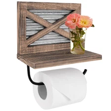 Autumn Alley Rustic Farmhouse Barn Door Wood Toilet Paper Holder with Shelf