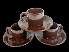 Vintage Cups & Saucers Demitasse Espresso Chocolate Brown Porcelain Korea Lot 3