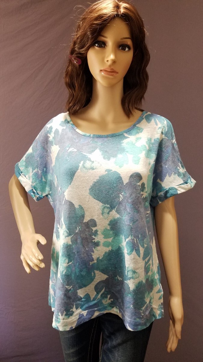 Women's Cynthia Rowley Linen Top Short Sleeve Floral Button