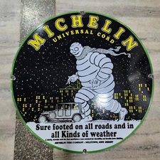 MICHELIN UNIVERSAL CORD PORCELAIN ENAMEL SIGN 30 INCHES ROUND