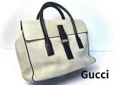 Gucci Hand bag Suede Flap Nubuck white GG 000 0844 Authentic