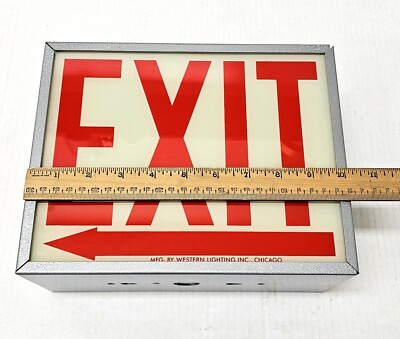 Western Lighting Metal/Glass Arrow Exit Sign Loft Industrial Western Lighting Metal/Glass Arrow Exit Sign Loft Industrial
