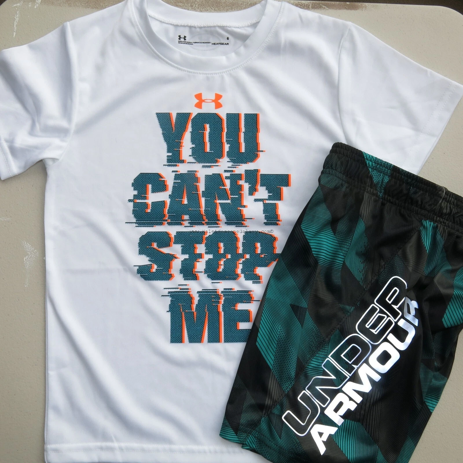 Under Armour Boys Size 6 Summer Shorts & T-Shirt Summer Spring NEW Teal Gray