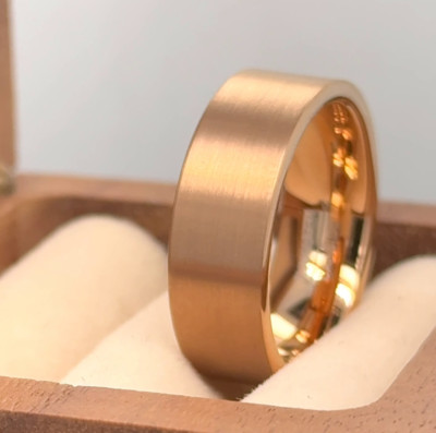 Rose Gold Tungsten Domed Edges Band Pipe Cut Thanksgiving Gift Band For Him