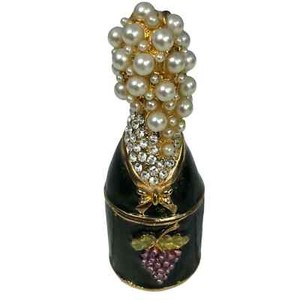 Vintage Pearls Crystal Embelished Champagne 3” Trinket Box Hinged Gold Enameled