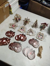 Lot of 42 Assorted Christmas Tree Decorations Ornaments Wood Painted Santa New 
