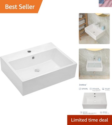 Polished White Rectangular Ceramic Vessel Sink - 21''x16'' Space-Saving Solution