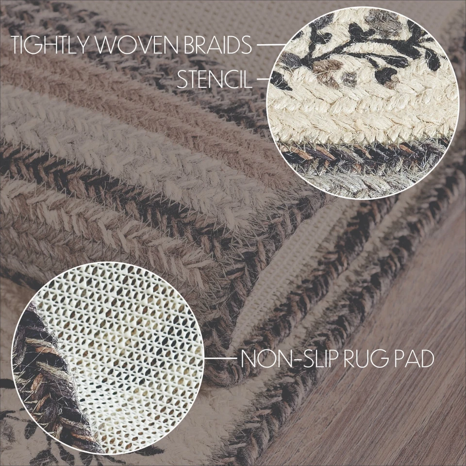 Floral Vine JUTE 椭圆形 20x30 欢迎 RUG 乡村小屋农舍 带垫 棕褐色 — 第 2/4 张图片