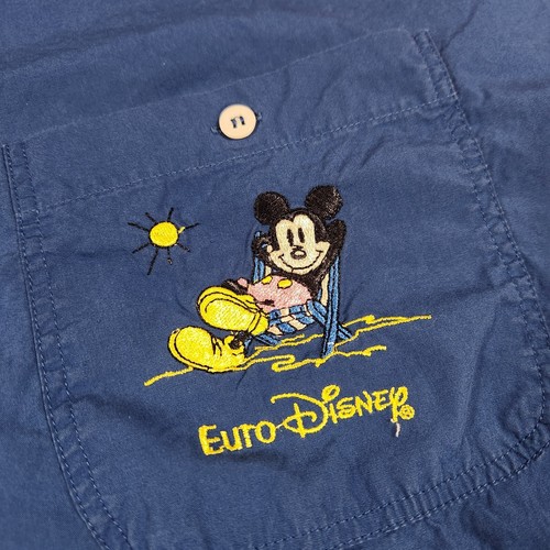 Disney Euro Shirt Mens Large Blue Short Sleeve Button Down Mickey Embroidered - Picture 8 of 12
