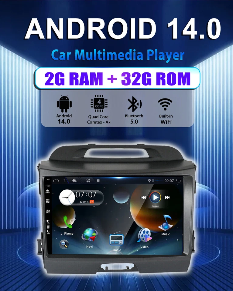 9'' Android 14 Autoradio CarPlay GPS Für KIA Sportage 3 2010-2016 Navigation DSP - Bild 3 von 4