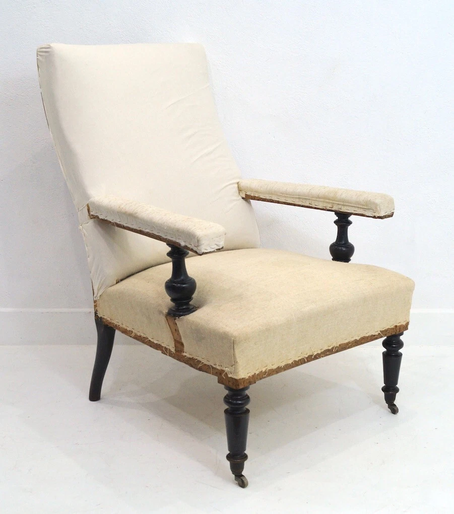 A Rare 19th Century French Napoleon III Library Chair Reupholstery Option