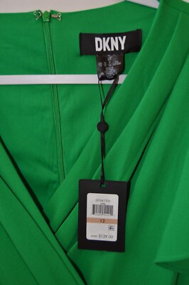 DKNY Women's Wrap Style Dress Ruffle Sleeve Back Zip Self Tie Green Size 12  NWT | eBay