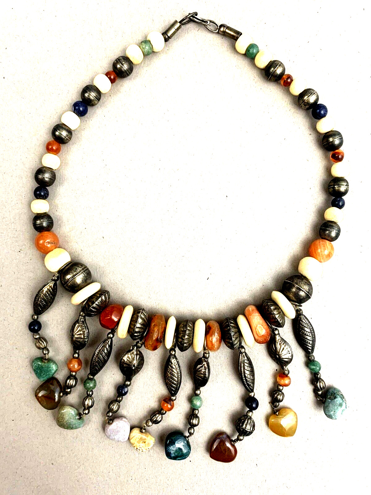 Gemstone Beaded Statement Necklace Dangling Bib B… - image 2