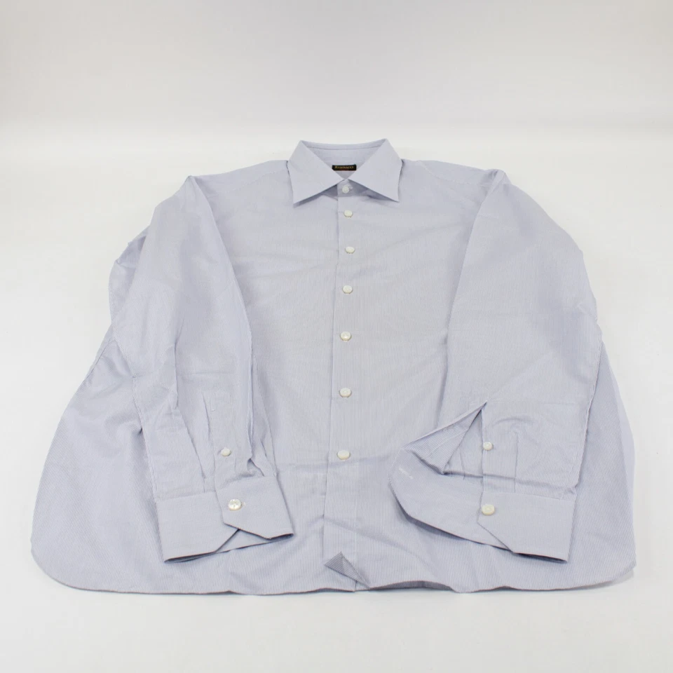 Camisa de vestir Rubinacci nueva sin etiquetas talla 17,5 44 en blanco con cuadrícula azul pequeña a cuadros  Foto 4 de 4