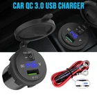 Single QC 3.0 USB Car Charger Socket Power Outlet with Switch Digital Voltmeter