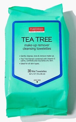Purederm Tea Tree Makeup Remover Wipes Cleansing Towelettes 