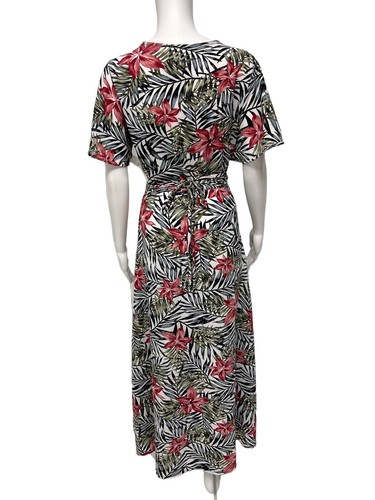 Carol Rose Dresses Women's Short Sleeve Multicolor Palm V-Neck Wrap Dress Size L - Picture 4 of 13