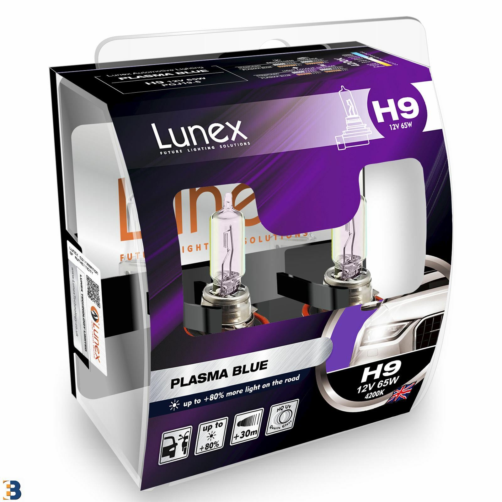 Lunex H9 Halogen Plasma Blue Headlight Car Bulbs Blue Effect 4200K Twin