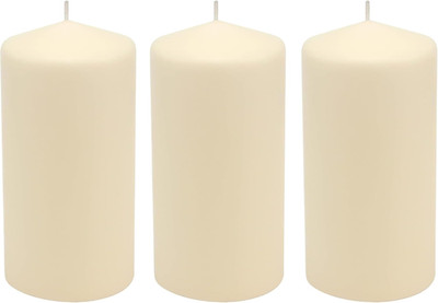 3 Pack Tall 3 X 6 Inch 65 Hour Long Burning Unscented Ivory Wax Pillar Candles