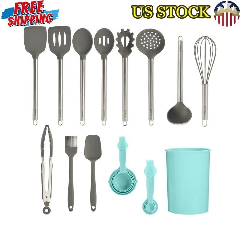 20pc Kitchen Tool Set W/ Crock Utensils Whisk Tongs Measuring Cups Spoons New