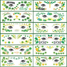 12 Sheets St Patricks Face Tattoos Green Shamrock Lucky Clover Temporary Tatt...