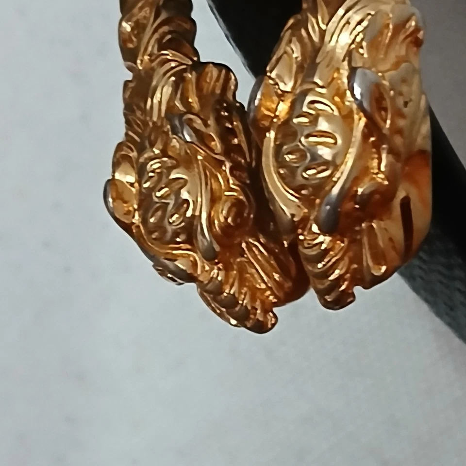 Carlisle 116321 Cinturón Cuero Negro Dorado Doble Hebilla Leopardo EE. UU. De Colección Mediano Foto 3 de 4