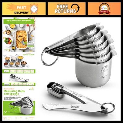 14-Piece Stainless Steel Measuring Cups & Spoons Set with Leveler - Nesting Kitc
