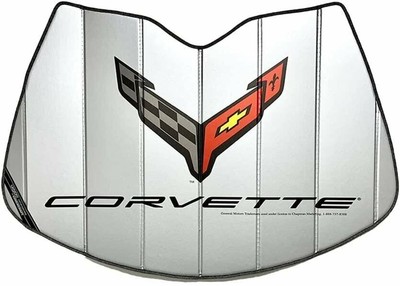 C8 Corvette Sunshade - Crossed Flags Logo Accordion Style Insulated Shade