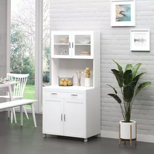 White Buffet with Hutch Modern Kitchen Pantry Freestanding Storage Cabinet