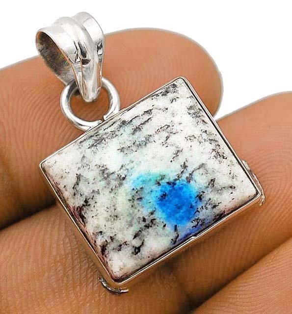 Natural K2 Granite With Azurite 925 Solid Sterling Silver Pendant Jewelry