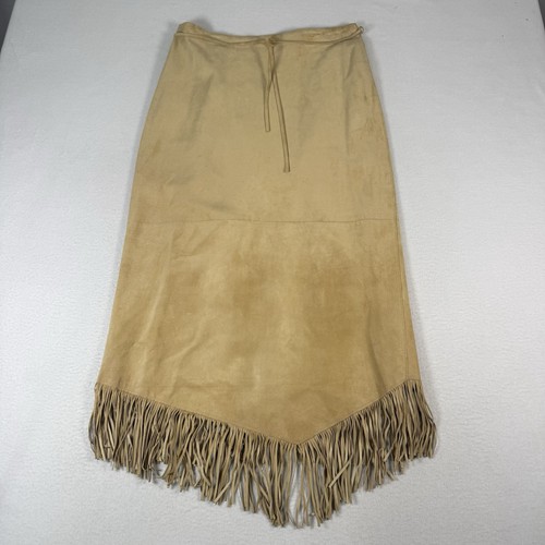 Zebra Leather Canada Tan Suede Leather Fringe Skirt Womens Western Vintage - Picture 1 of 6