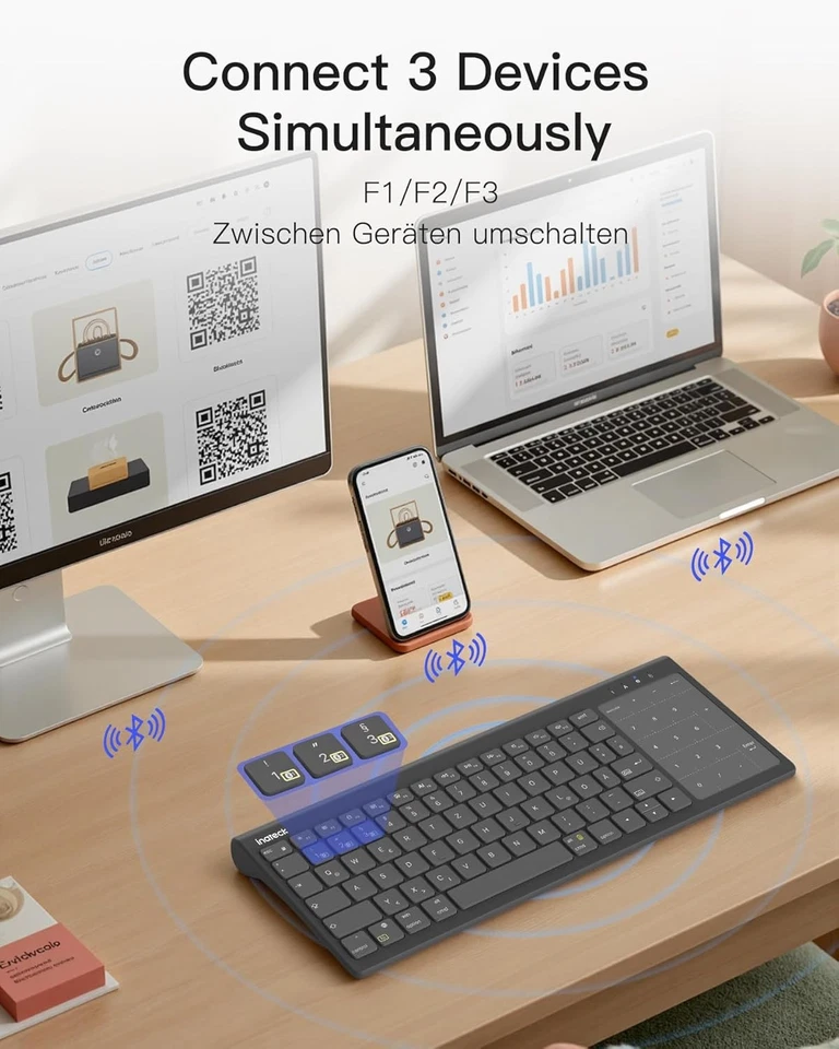 Inateck Tablet Tastatur 2-IN-1 Ziffernblock TouchpadVersteckter Ständer - Bild 3 von 4
