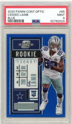 2020 Panini Contenders Ceedee Lamb Blue RC 88/99 Rookie No.65 Jersey # 1/1 PSA 9