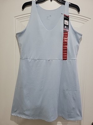 New GapFit XL Light Blue Active Tank Dress With Bike Shorts Attached Pocket, Bra