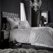 Duvet cover set grey silver sequins soft matt satin luxury bedding CLEARANCE 