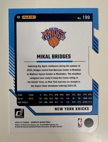 2024-25 Panini Donruss - Mikal Bridges Gold Die-Cut /25 - New York Knicks - Picture 2 of 3