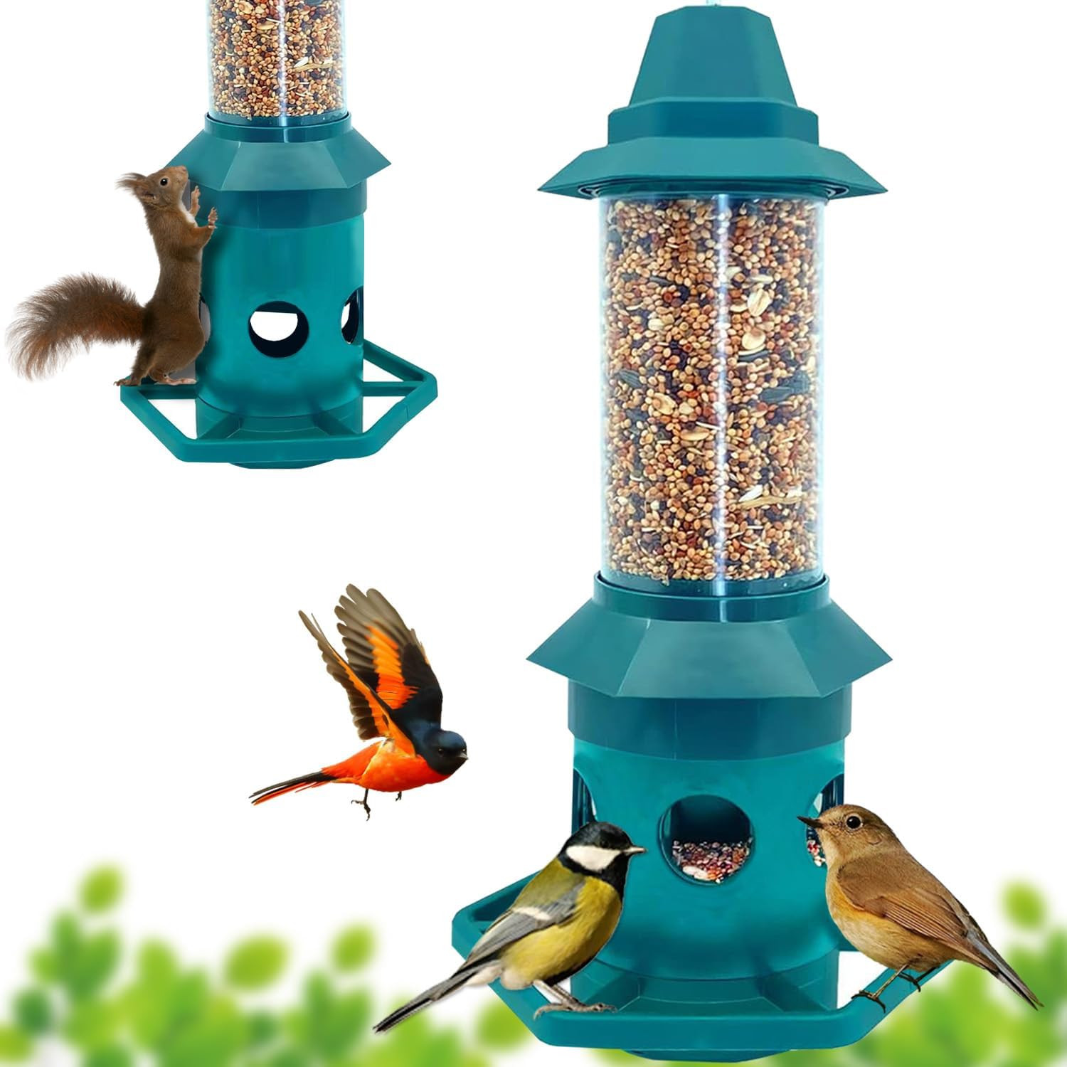 Bird Feeder for Outside, Squirrel Proof Bird Feeders with Weight Activated Sprin