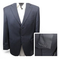 Hart Schaffner Marx Sport Coat 42R Navy Blue Windowpane 3 Button Single Vent