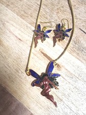 Ancienne parure cloisonnée fée vintage rétro année 70-80