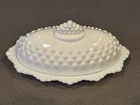 Vintage Fenton White Milk Glass Hobnail Oval Covered Butter Dish
