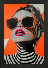 Pop Art Woman in Sunglasses Framed Wall Art Poster Canvas Print Picture