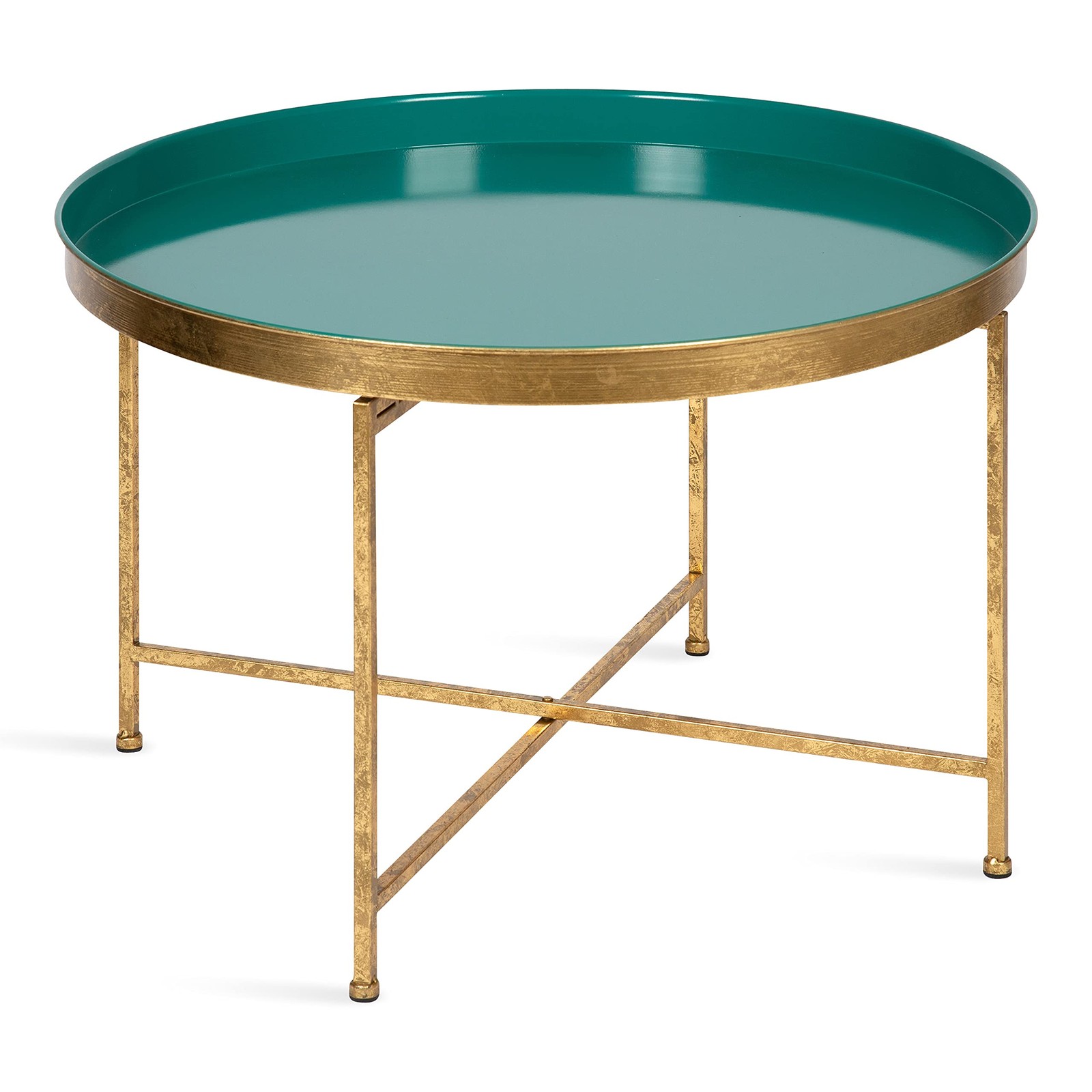 Modern Teal & Gold Glam Folding Metal Coffee Table 28x28x19