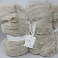 Pottery Barn Faux Ruched Fur Throw Blanket  Champagne  50x60 New