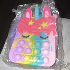 Unicorn Silicone Pop-It Coin Wallet, Rainbow Zip-Around with Strap, Girls