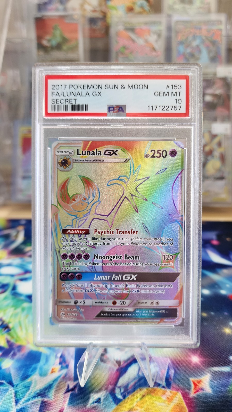 2017 POKEMON SUN & MOON LUNALA GX 153 SECRET RARE PSA 10 GEM MINT